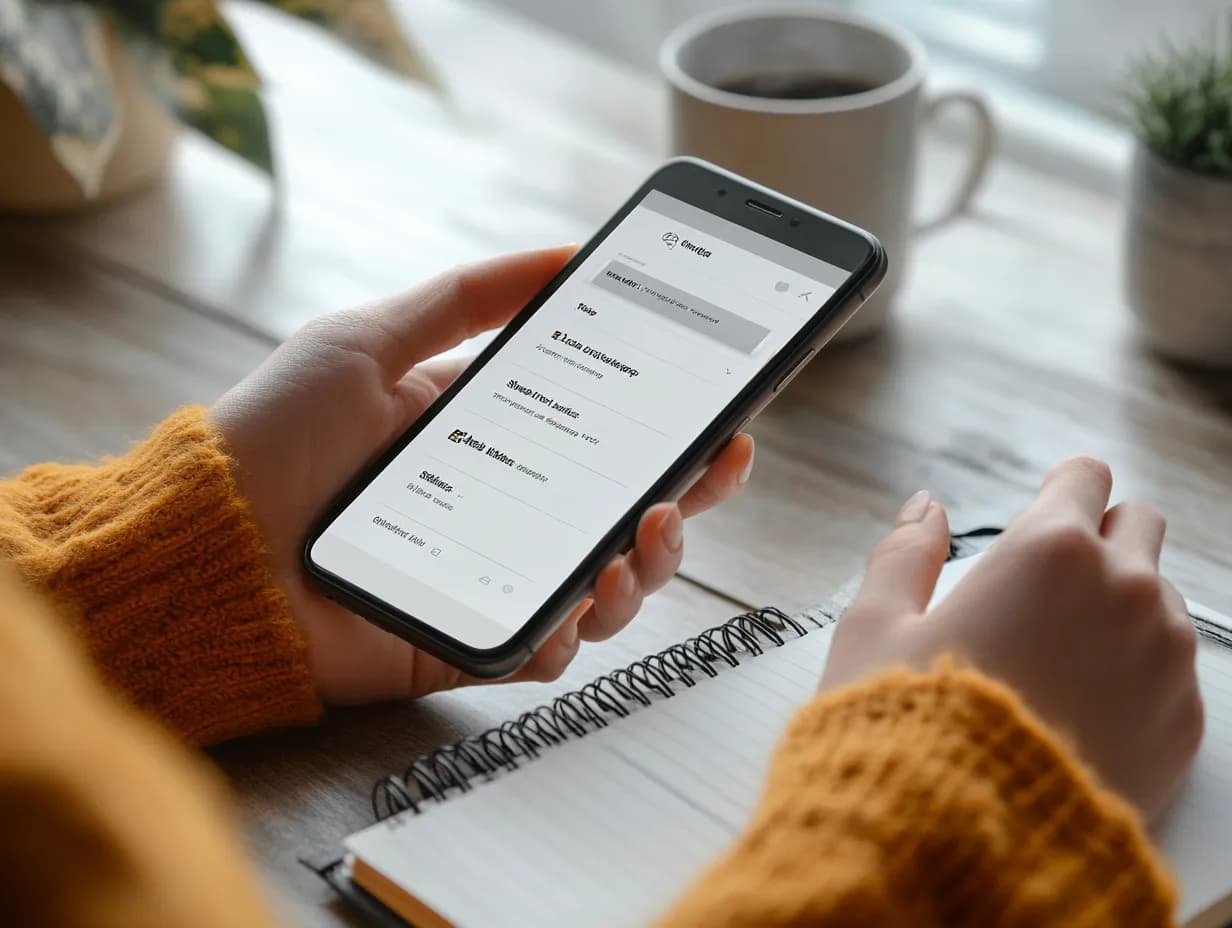 Person signing up on their phone at a kitchen table